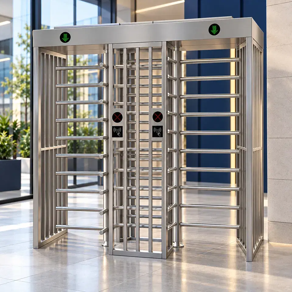 Full-height turnstile with card reader and green entry light